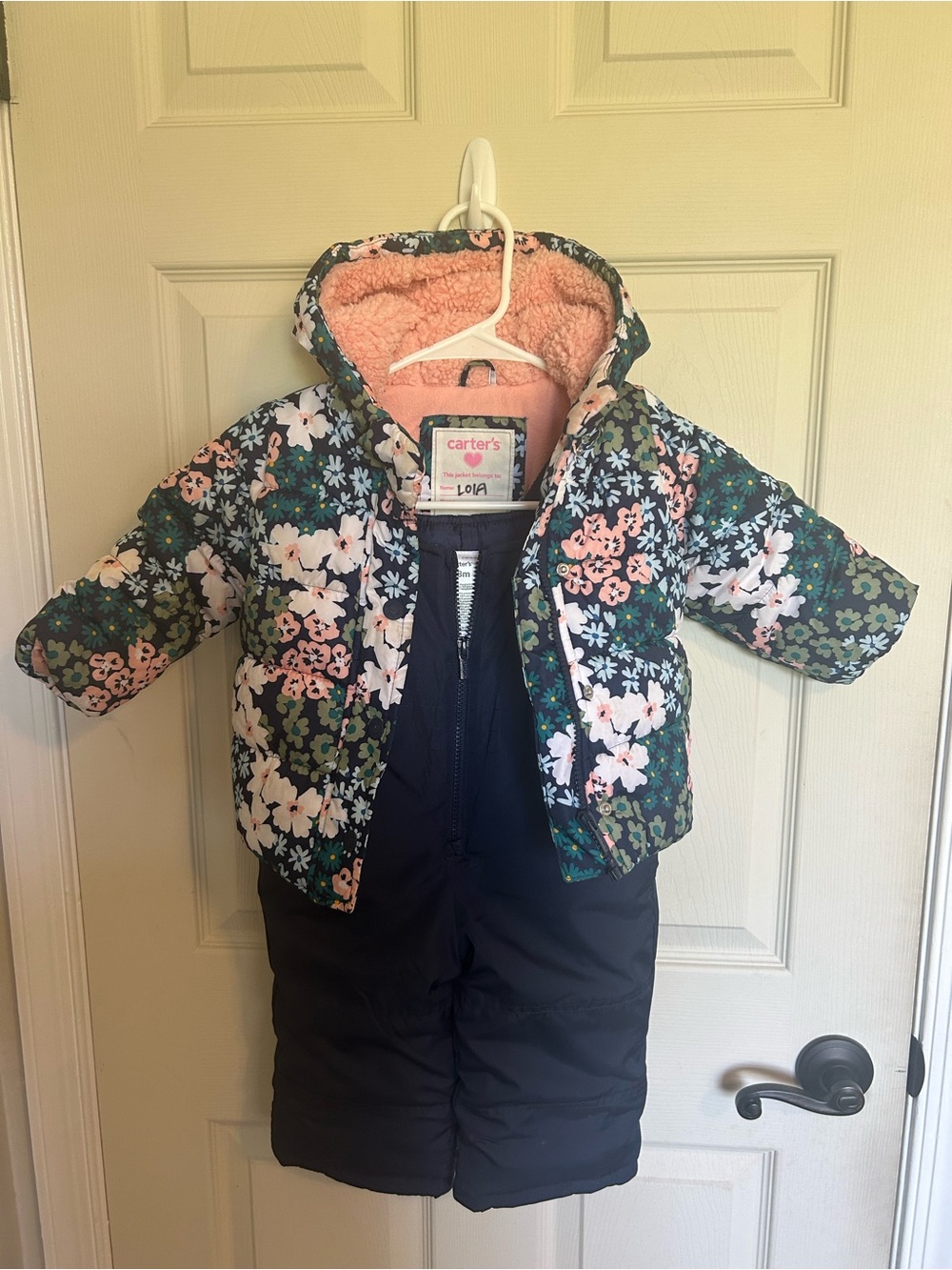 Carter's Floral Puffer Jacket with Navy Snow Bib